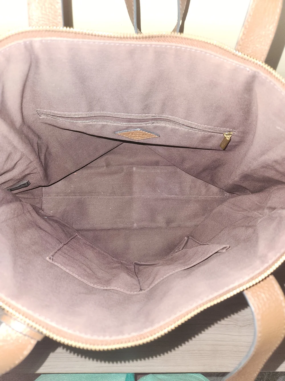 Fossil Brown Leather Tote with Gold Hardware